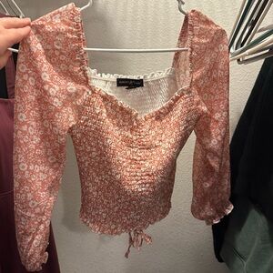 Almost Famous Pink and Gold Puff Sleeve Blouse